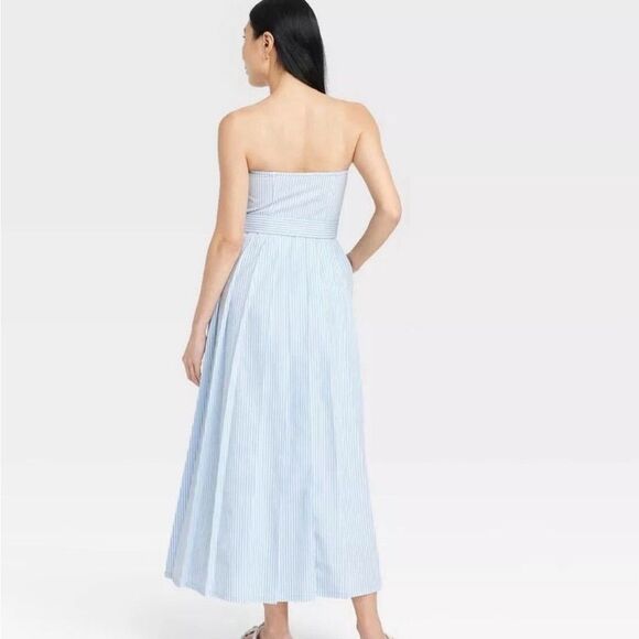 A New Day Women's Midi Bandeau Dress Belted Removable Straps, Blue/White sz 16 - Picture 3 of 6